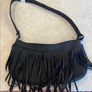 Fringe Black Shoulder Bag, New